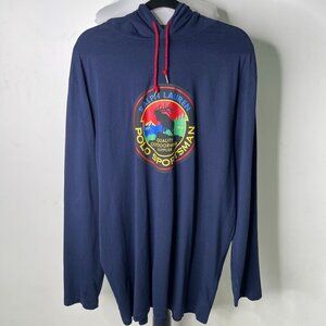 Ralph Lauren Men's Blue Polo Country Hooded Jersey Sportsman Hoodie Size XL